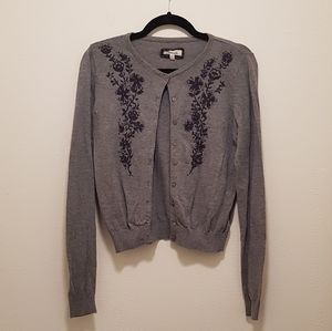 EUC Forever 21 Grey Embroidered Cardigan